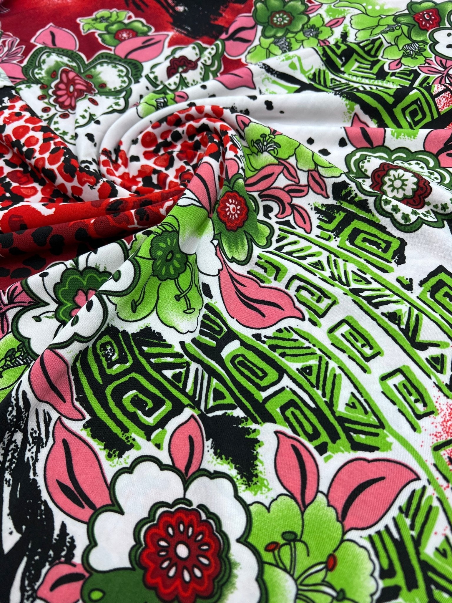 Green Floral Mix Print Soft Touch 4 Way Stretch Fabric - T9 Fabrics